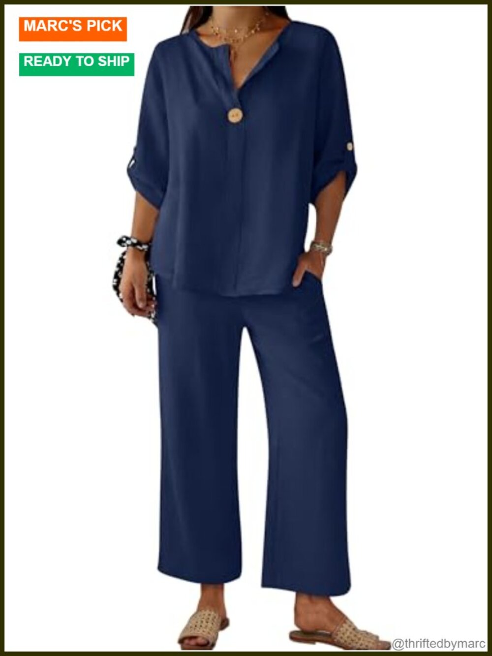 Women's 2 Piece Lounge Set 3/4 Sleeve V Neck Top Wide Leg Palazzo Pants